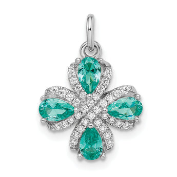 Sterling Silver Rhodium plated Teal & White CZ Pendant