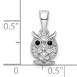 Sterling Silver Rhodium-plated Black & White CZ Owl Pendant