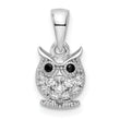 Sterling Silver Rhodium-plated Black & White CZ Owl Pendant