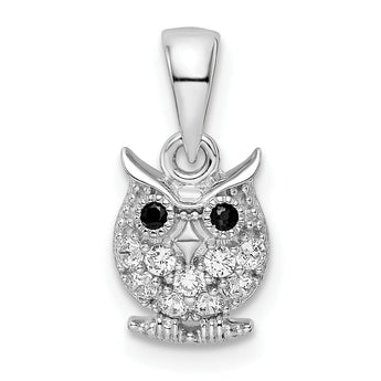 Sterling Silver Rhodium-plated Black & White CZ Owl Pendant