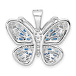 Sterling Silver Rhodium-plated Polished Blue & White CZ Butterfly Pendant
