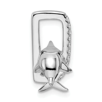 Sterling Silver Rhodium-plated CZ Dolphin Pendant