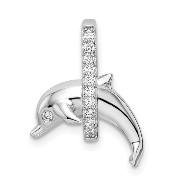 Sterling Silver Rhodium-plated CZ Dolphin Pendant