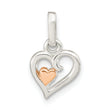 Sterling Silver & Rose-tone Polished Open Hearts Pendant