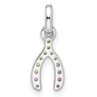 Sterling Silver Rhodium-plated Rainbow Nano Crystal Wishbone Pendant