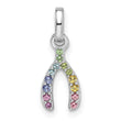 Sterling Silver Rhodium-plated Rainbow Nano Crystal Wishbone Pendant