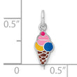 Sterling Silver RH-plated Enameled Ice Cream Cone Children's Pendant