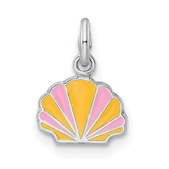 Sterling Silver RH-plated Pink & Orange Enameled Shell Children's Pendant
