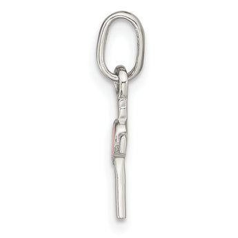 Sterling Silver Rhodium-plated Cross Pink Enamel Heart Pendant