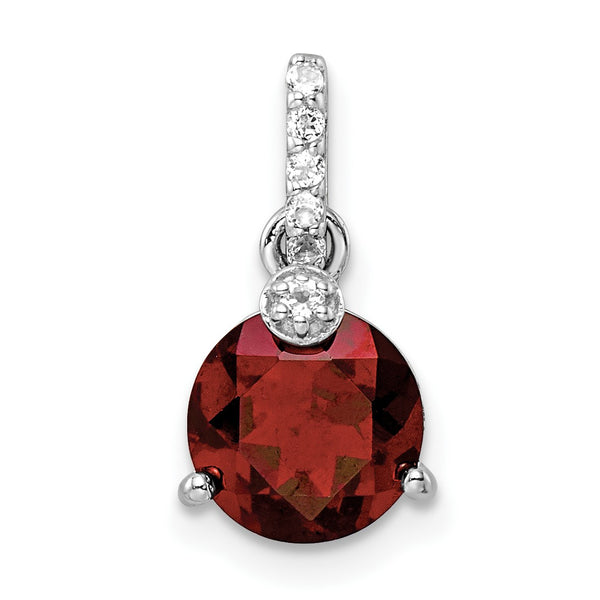 Sterling Silver RH-plated Circle 2.6t.w. Garnet/White Topaz Pendant - Birthstone Company