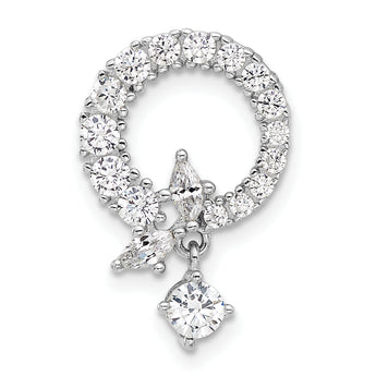 Sterling Silver Rhod-plated CZ Circle Chain Slide Pendant