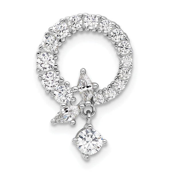 Sterling Silver Rhod-plated CZ Circle Chain Slide Pendant