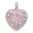 Sterling Silver Rhodium-plated Polished Pink Enamel CZ Heart Pendant