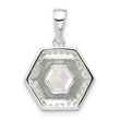 Sterling Silver E-coated CZ Hexagon Pendant