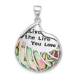 Sterling Silver Rhodium-plated Abalone LIVE THE LIFE YOU LOVE Pendant