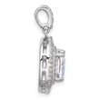 Sterling Silver Rh-plated Clear and Iridescent CZ Square Halo Pendant