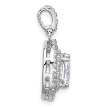 Sterling Silver Rh-plated Clear and Iridescent CZ Square Halo Pendant