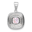 Sterling Silver Rh-plated Clear and Iridescent CZ Square Halo Pendant