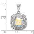 Sterling Silver Rh-plated Clear and Iridescent CZ Square Halo Pendant