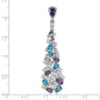 Sterling Silver Rh-plated Polished White/Blue/Purple CZ Teardrop Pendant