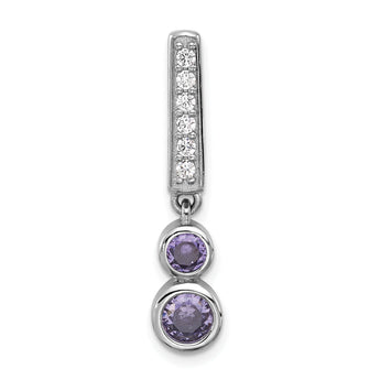 Sterling Silver Rhodium-plated Polished Purple CZ Chain Slide