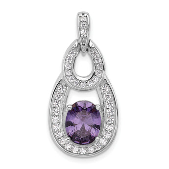 Sterling Silver Rhodium-plated CZ and Purple Zircon Pendant