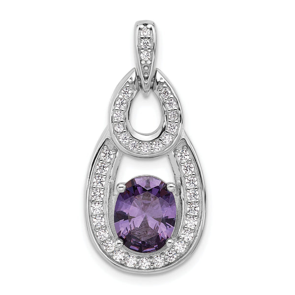 Sterling Silver Rhodium-plated CZ and Purple Zircon Pendant