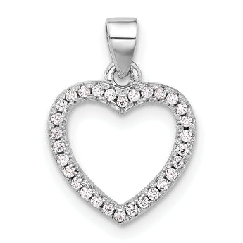 Sterling Silver Rhodium-plated CZ Heart Pendant