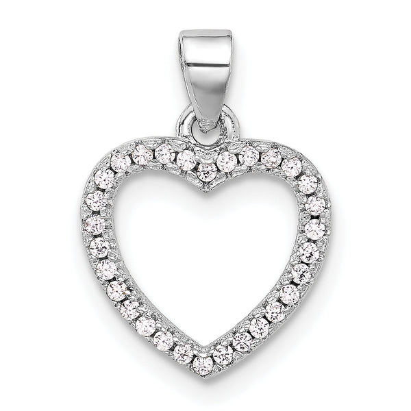 Sterling Silver Rhodium-plated CZ Heart Pendant