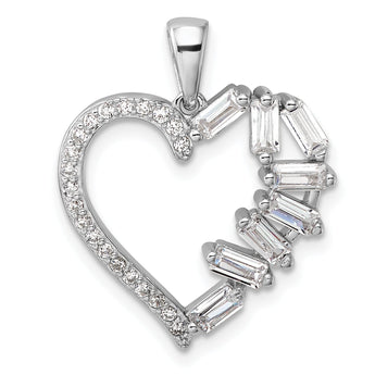 Sterling Silver Rhodium-plated CZ Heart Pendant