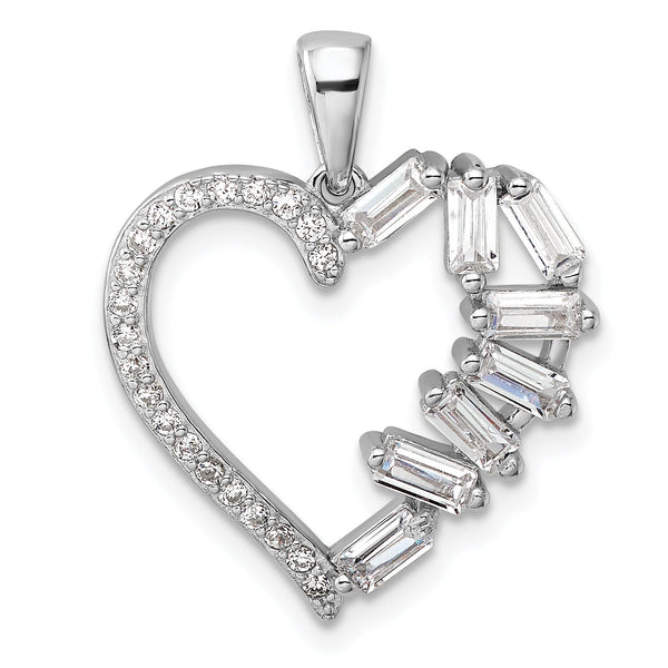 Sterling Silver Rhodium-plated CZ Heart Pendant