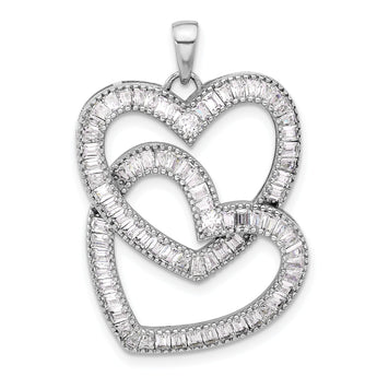 Sterling Silver Rhodium-plated Intertwined CZ Hearts Pendant