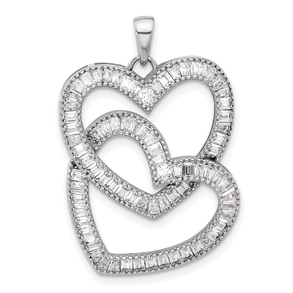 Sterling Silver Rhodium-plated Intertwined CZ Hearts Pendant