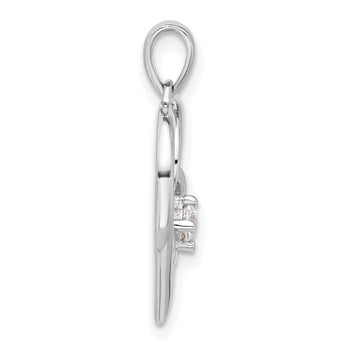 Sterling Silver Rhodium-plated Polished CZ Open Double Heart Pendant