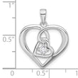 Sterling Silver Rhodium-plated Polished CZ Open Double Heart Pendant