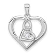 Sterling Silver Rhodium-plated Polished CZ Open Double Heart Pendant