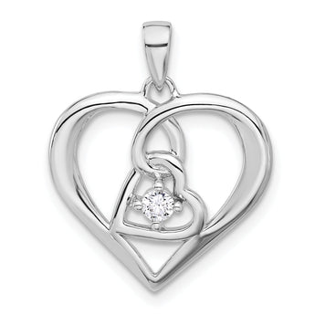 Sterling Silver Rhodium-plated Polished CZ Open Double Heart Pendant