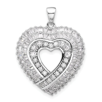 Sterling Silver Rhodium-plated CZ Heart Pendant