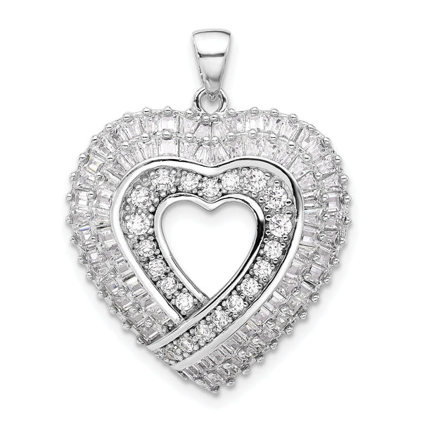 Sterling Silver Rhodium-plated CZ Heart Pendant