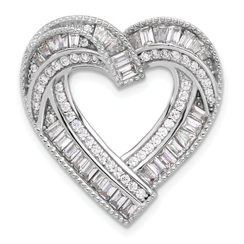 Sterling Silver Rhodium-plated CZ Heart Chain Slide Pendant