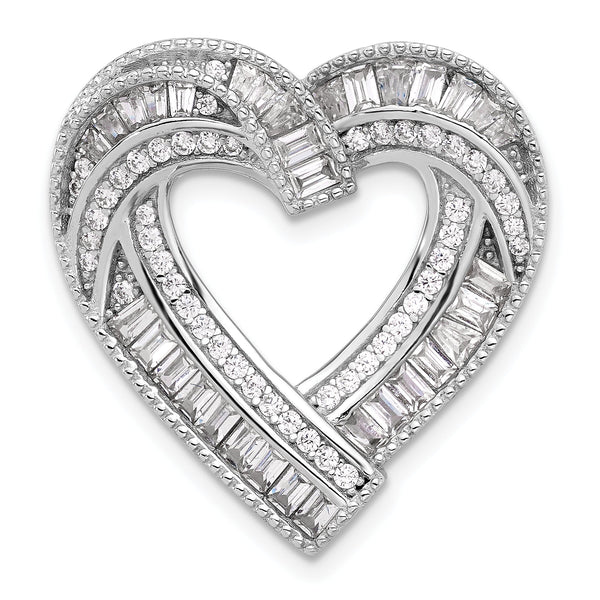 Sterling Silver Rhodium-plated CZ Heart Chain Slide Pendant