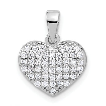 Sterling Silver Rhodium-plated Polished and CZ Pave Heart Pendant
