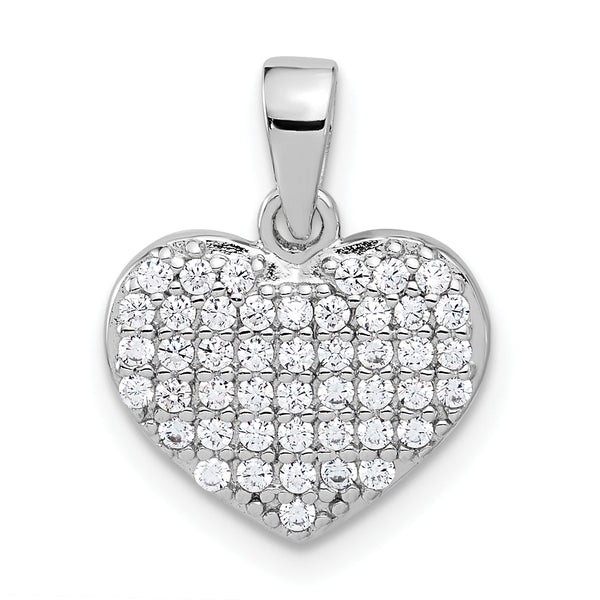 Sterling Silver Rhodium-plated Polished and CZ Pave Heart Pendant