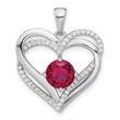 Sterling Silver Rhodium-plated Red and White CZ Double Heart Pendant