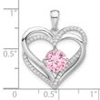 Sterling Silver Rhodium-plated Pink and White CZ Double Heart Pendant