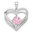 Sterling Silver Rhodium-plated Pink and White CZ Double Heart Pendant
