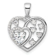 Sterling Silver Rhodium-plated CZ Heart Pendant