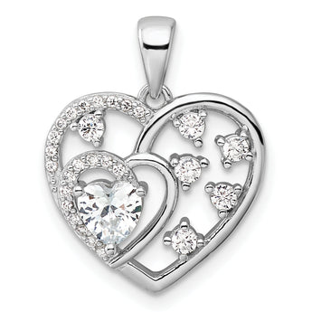 Sterling Silver Rhodium-plated CZ Heart Pendant