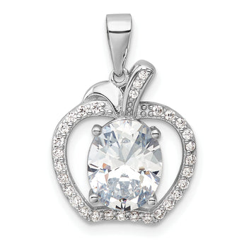 Sterling Silver Rhodium-plated CZ Apple Pendant