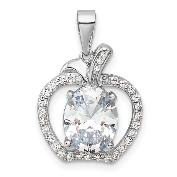 Sterling Silver Rhodium-plated CZ Apple Pendant